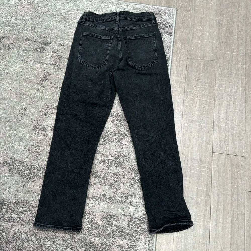 Agolde Women's Black Riley High Rise Straight Crop Stretch Button Up Jeans Sz 27 - Image 7