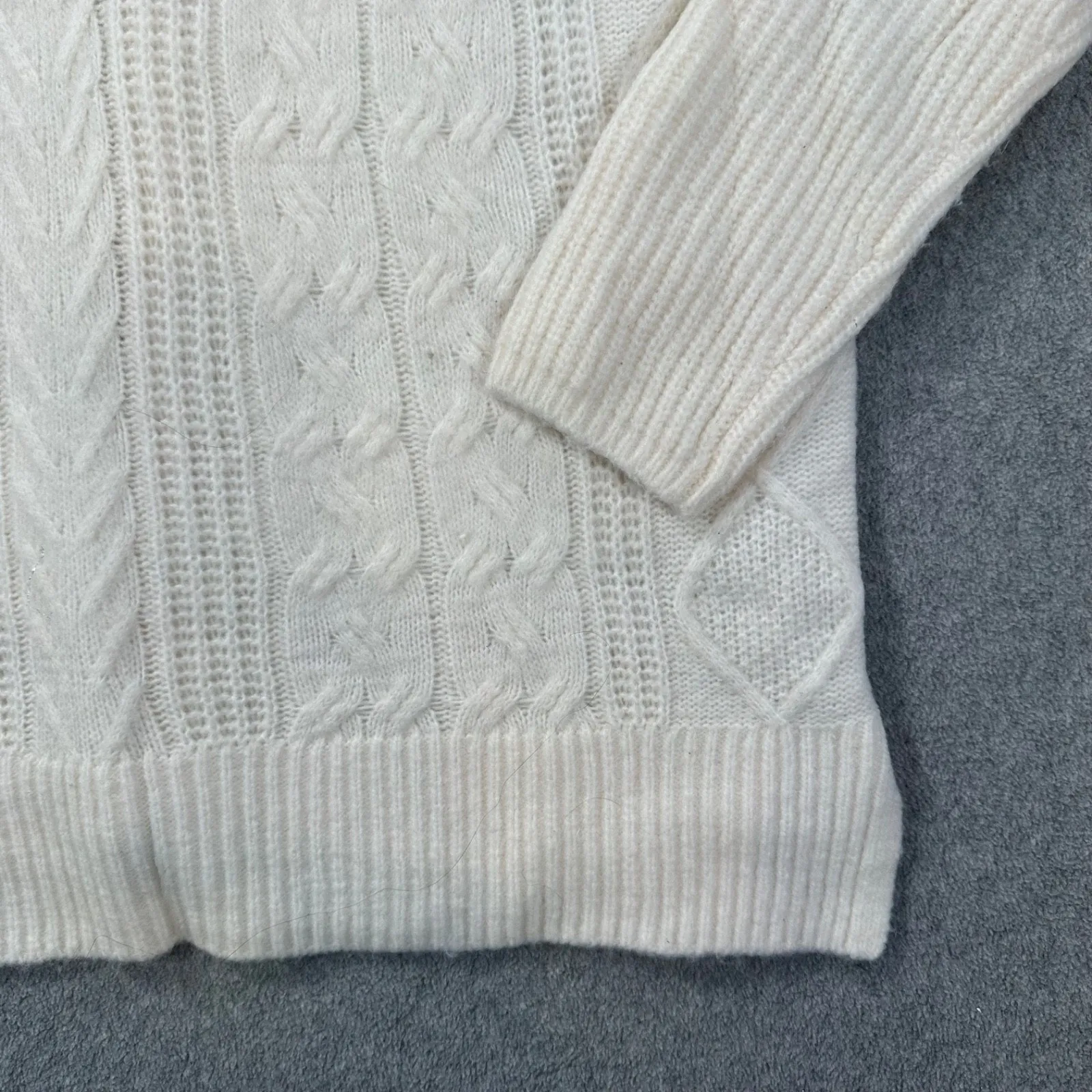 Ann Taylor LOFT Cable Knit Quarter Zip Sweater Women's Medium Winter White Cozy - Image 2