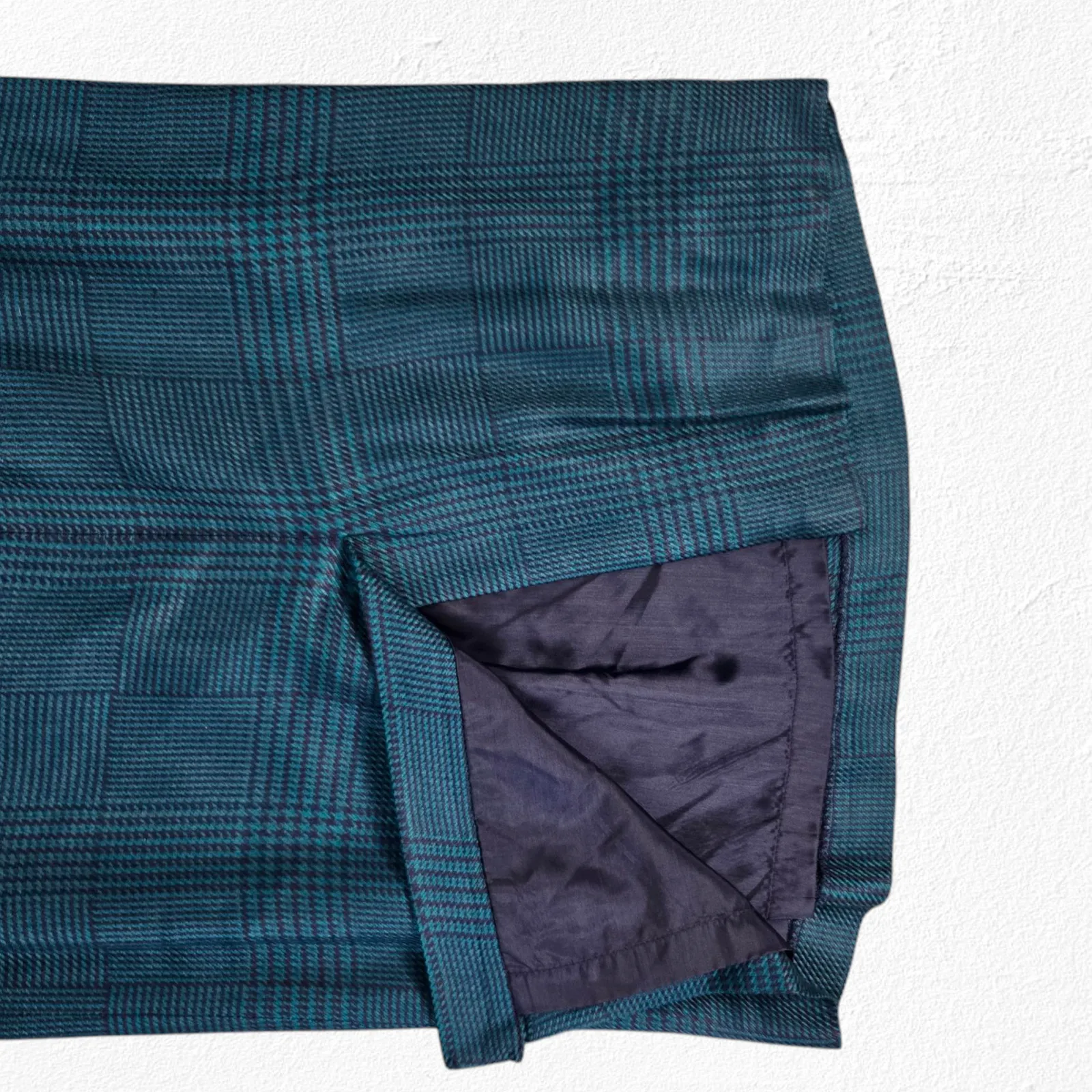 Vintage 80s Green Navy Houndstooth Retro Officecore Power Skirt Suit Set Size 4 - Image 15