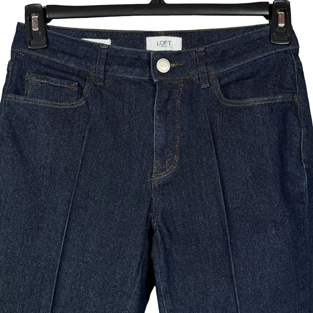 LOFT Outlet SZ 4 Curvy Skinny Jeans Stretch Creased Leg Dark Wash Mid-Rise Blue - Image 2