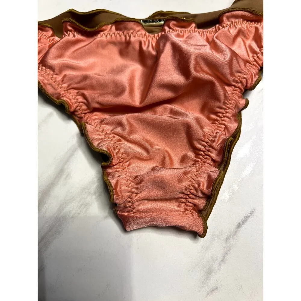 Bodied By Brazil Reversible Pink Brown Swim Bottom Scrunch Butt Brazilian Cheeky Size M - Image 5