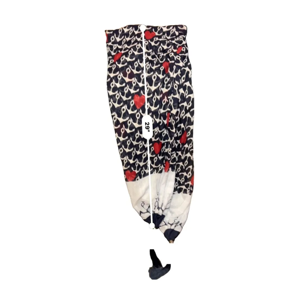 Black and White Anchor Print Scarf with Red Roses and Tassels - Image 3