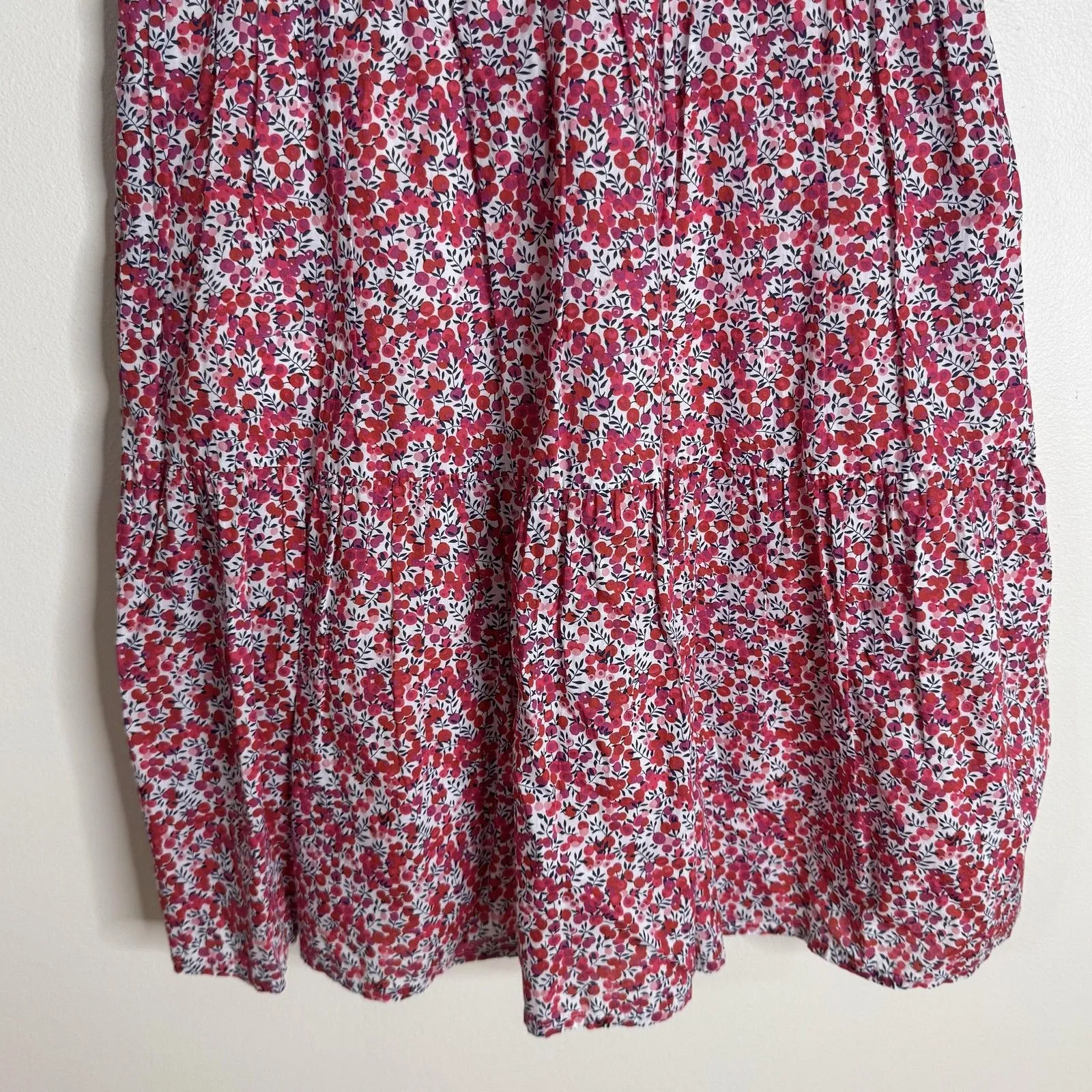 J.Crew Dress poplin tiered cotton popover Liberty Fabric Floral Sleeveless small Red - Image 4