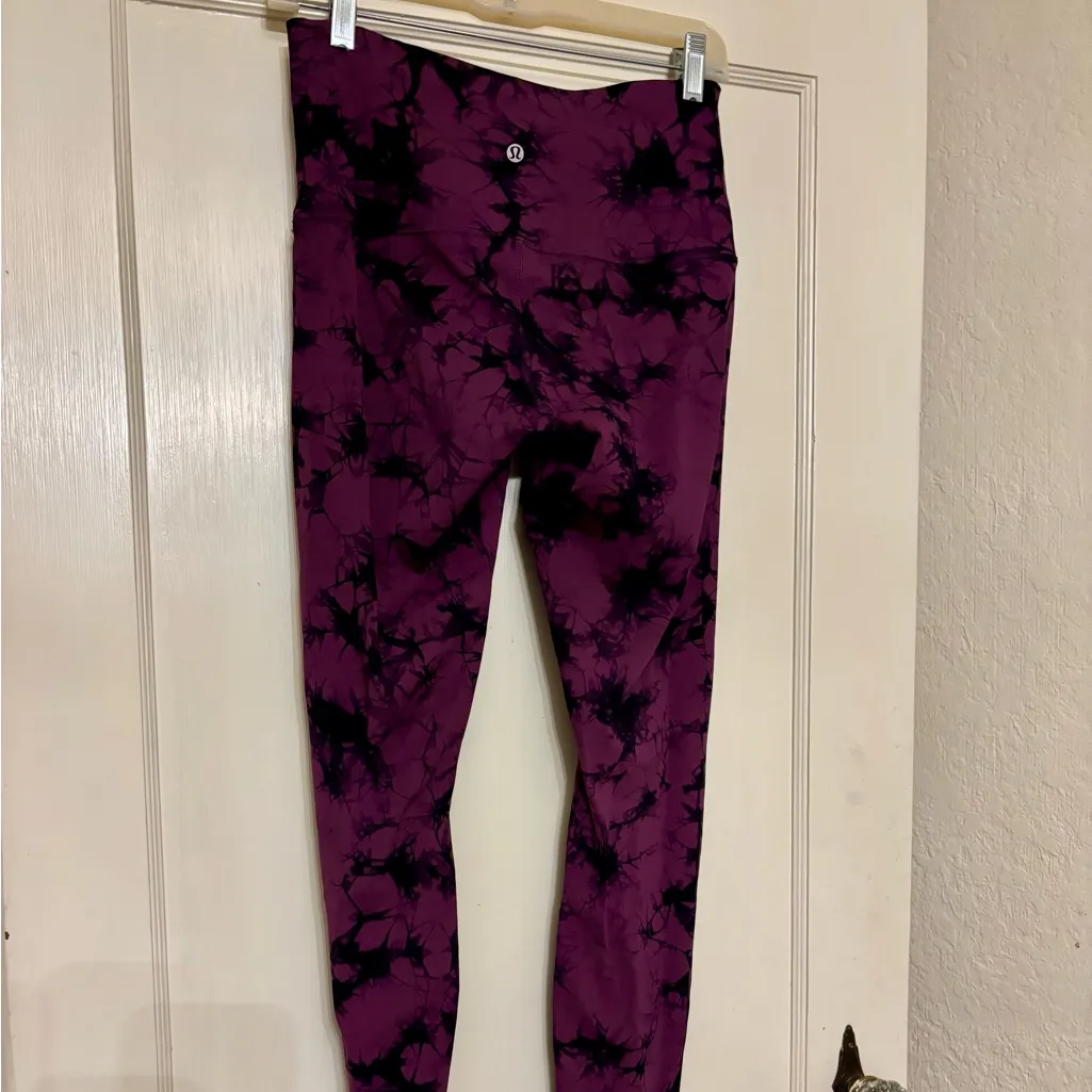 Lululemon Wunder Under Leggings Purple Black Tie Dye High Rise Full Length Sport - Image 4