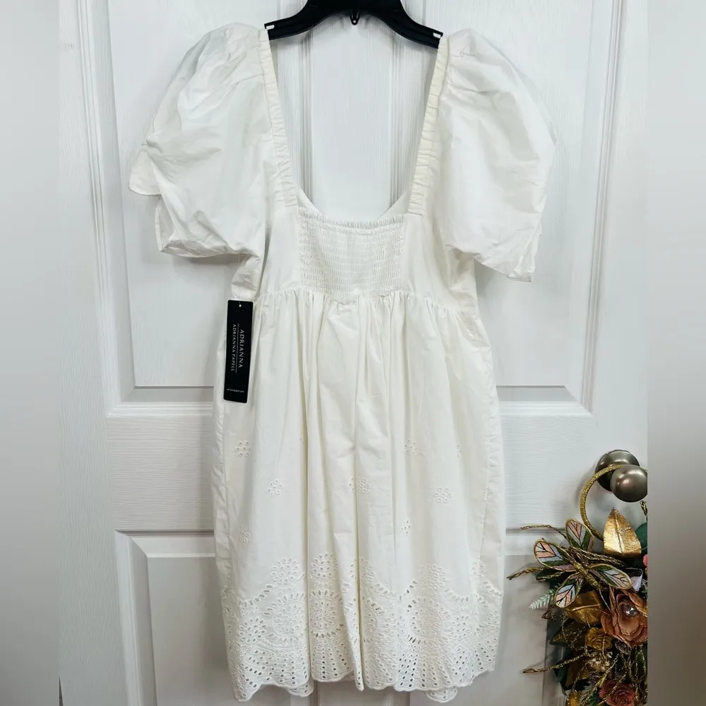 Adrianna Papell Dress Womens Size 8 White Eyelet Ruffled VNeck Boho Chic NEW - Image 12