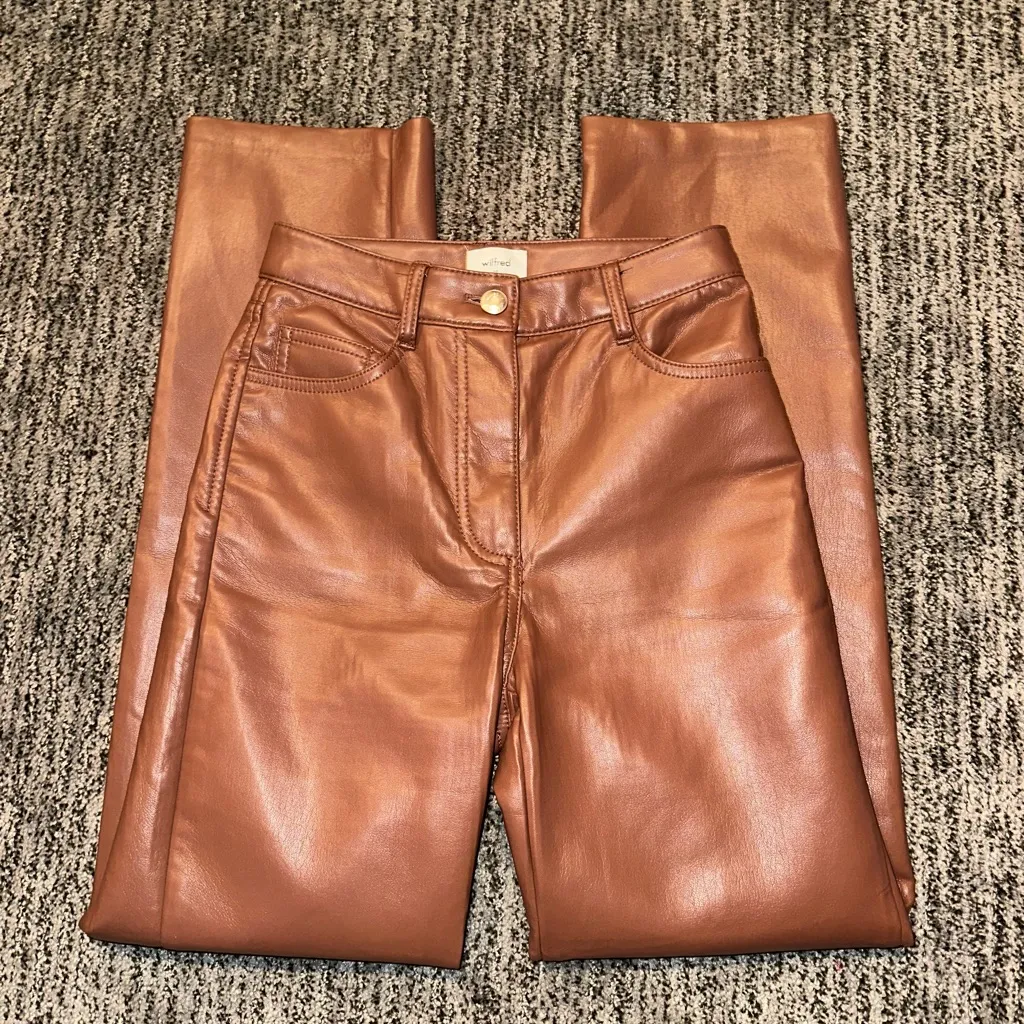 Aritzia Melina Brown Leather Pants - Image 3