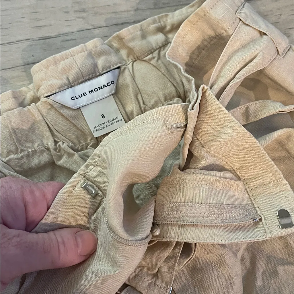 Club Monaco High Waist Tan khaki belted paper bag Shorts Sz 8 - Image 3