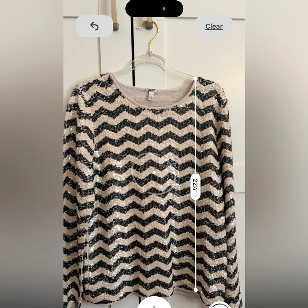 J.‎ Crew Sequin Long Sleeve Top Medium Black and Gold Chevron Sparkle Holiday - Image 6