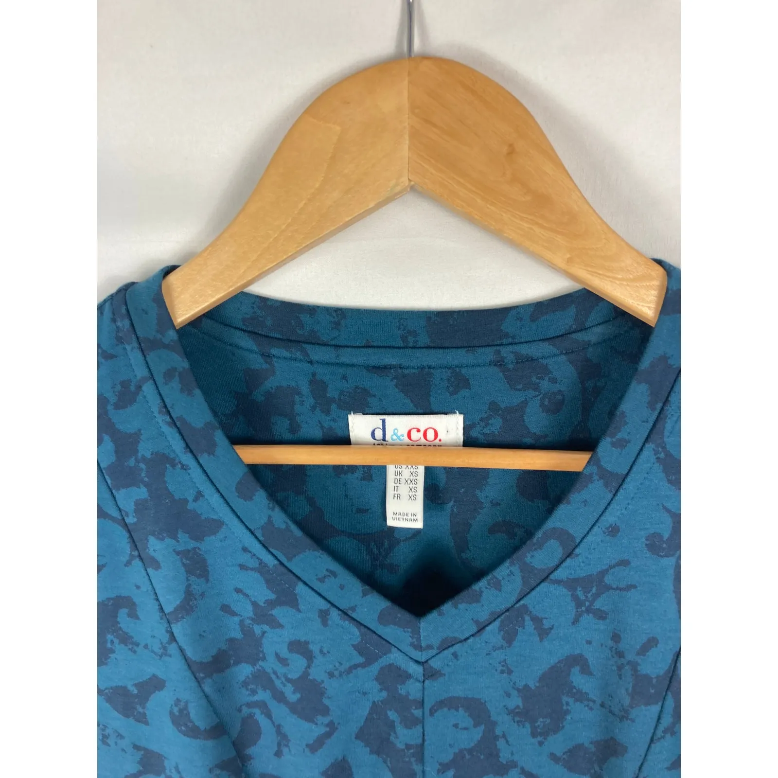 Denim & Co Printed Relaxed Fit V Neck Fit & Flare Dress Size XXS Blue - Image 4