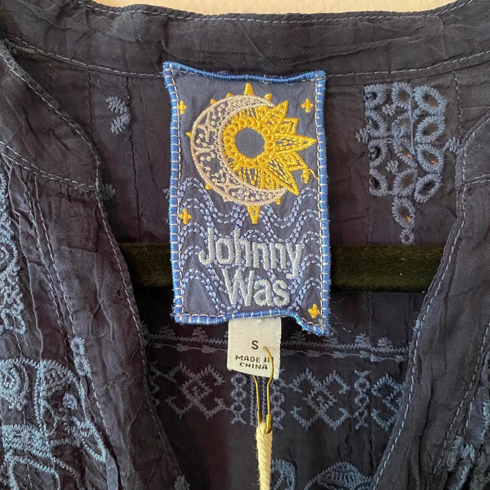 NWT Johnny Was Eliyen Dress Embroidered Blue Night Elephants Women's size Small - Image 3