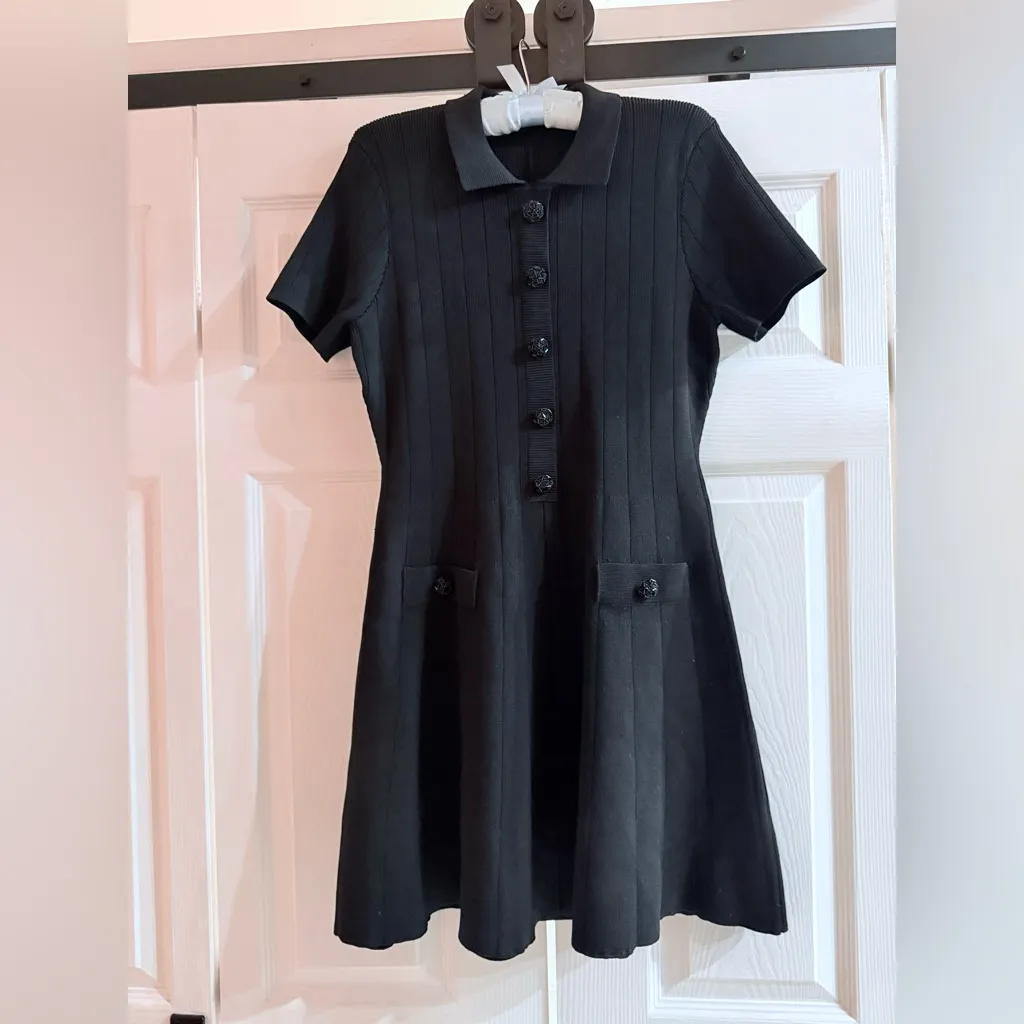 Endless Rose Black Ribbed Button Front Mini Dress | NWT | Sold Out Size Large - Image 5