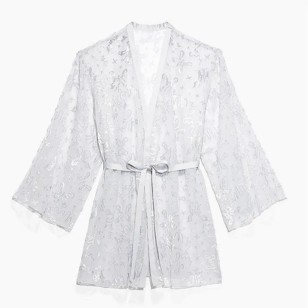 NEW Savage X Fenty Rihanna DEVORÉ Grey Robe Shorts Top Pajamas Sleep Lingerie XL Gray - Image 12