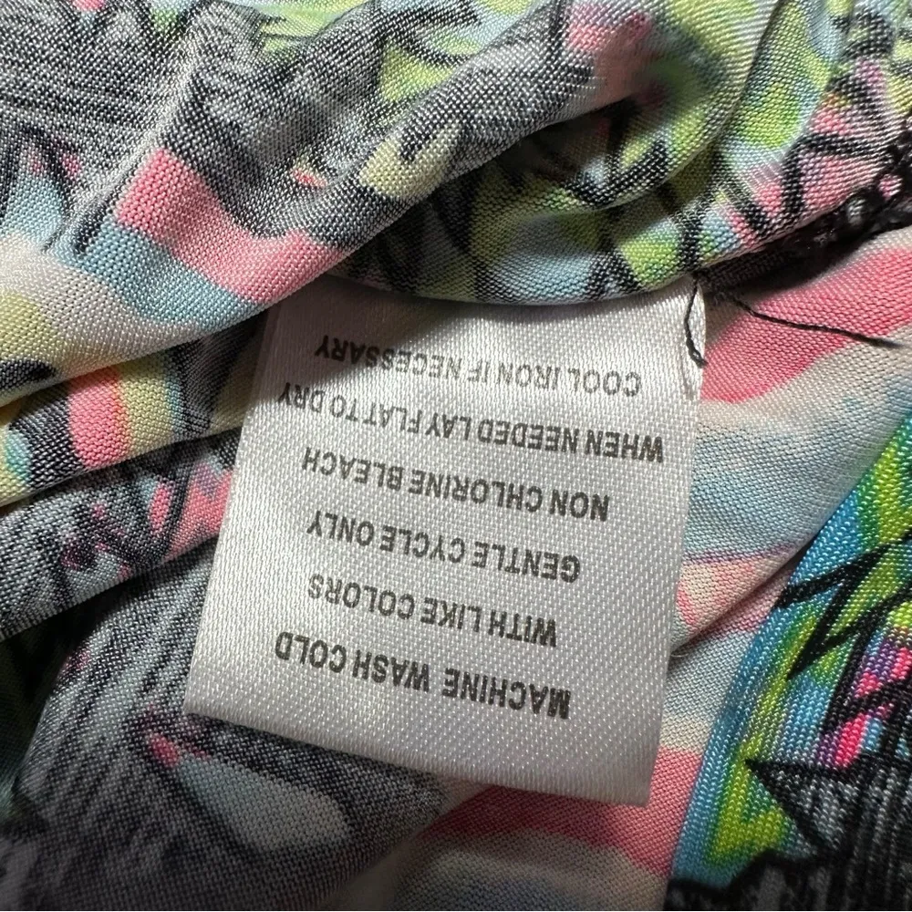 Retro 2010s Smocked Boho Geometric Abstract Mini Dress Beaded Necktie Large Pink - Image 8