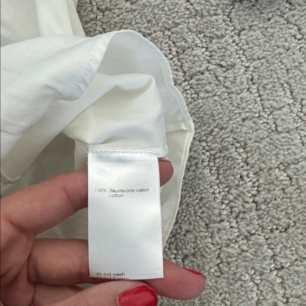 Akris Punto white short sleeve Button up Down blouse cinch snap - Image 7