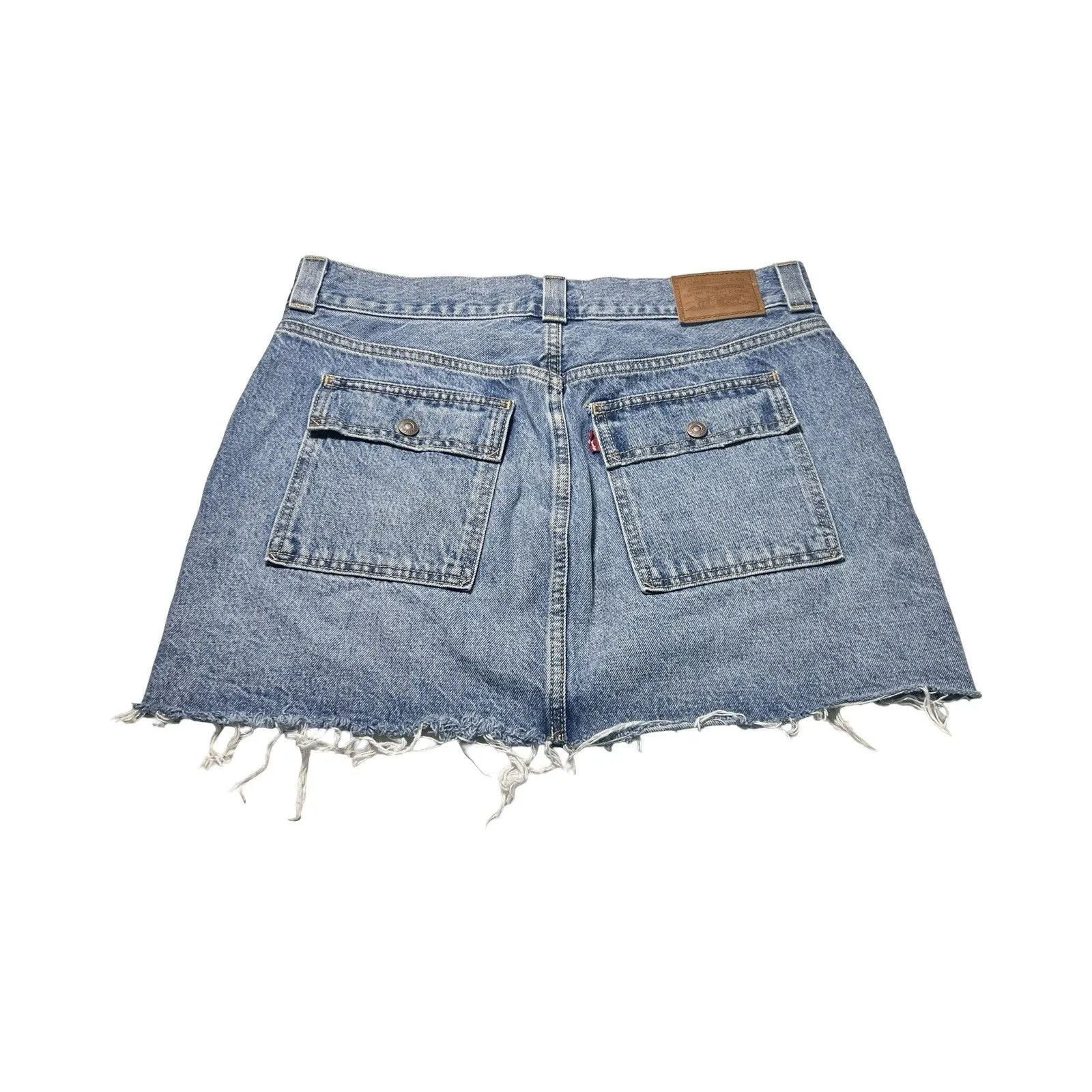 Levi's Women's Premium Mini Icon Outback Skirt‎ Blue Cutoff Denim Cargo Pocket - Image 2