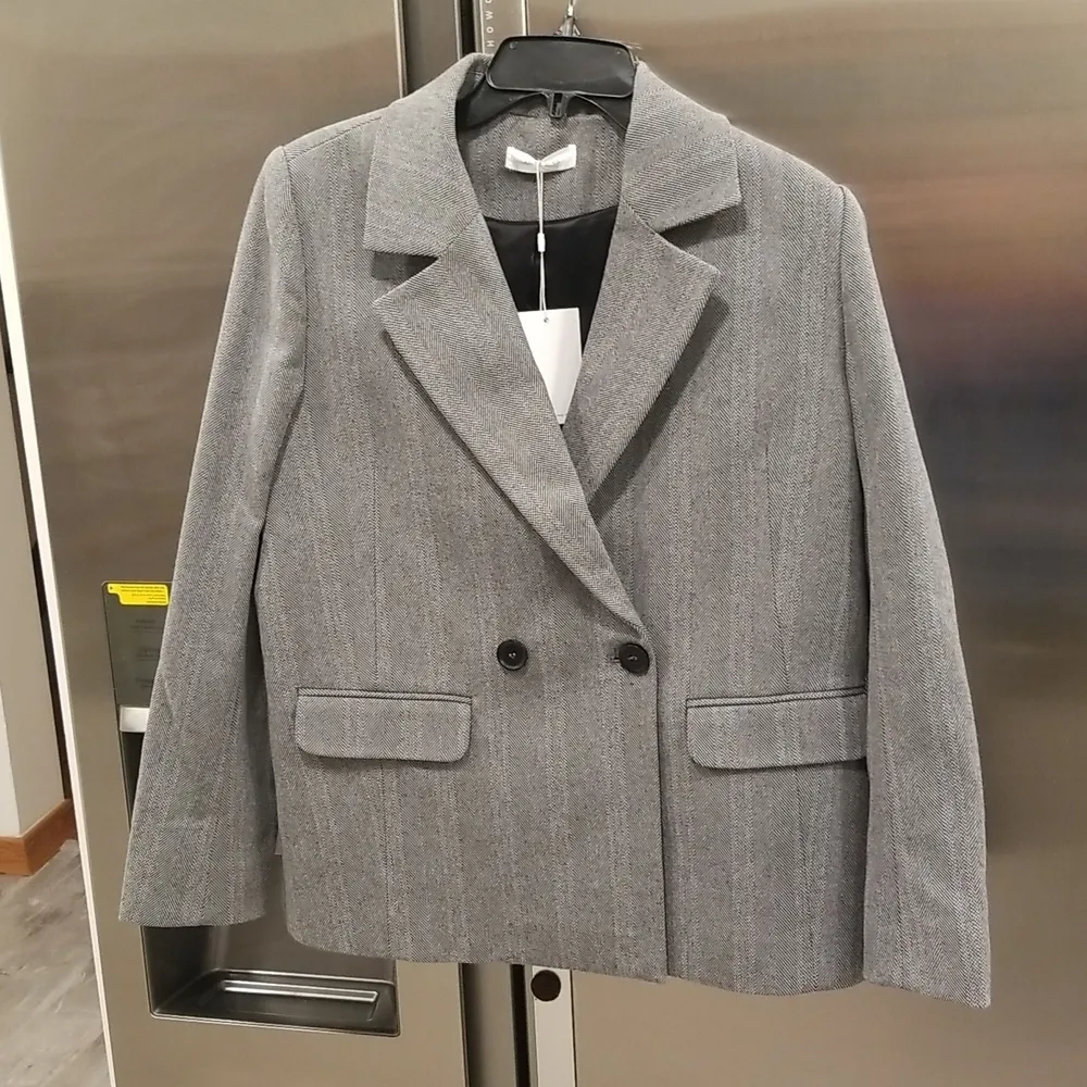 💕ANINE BING💕 Becky Blazer Herringbone Grey Small NWT Business Double Breasted - Image 12
