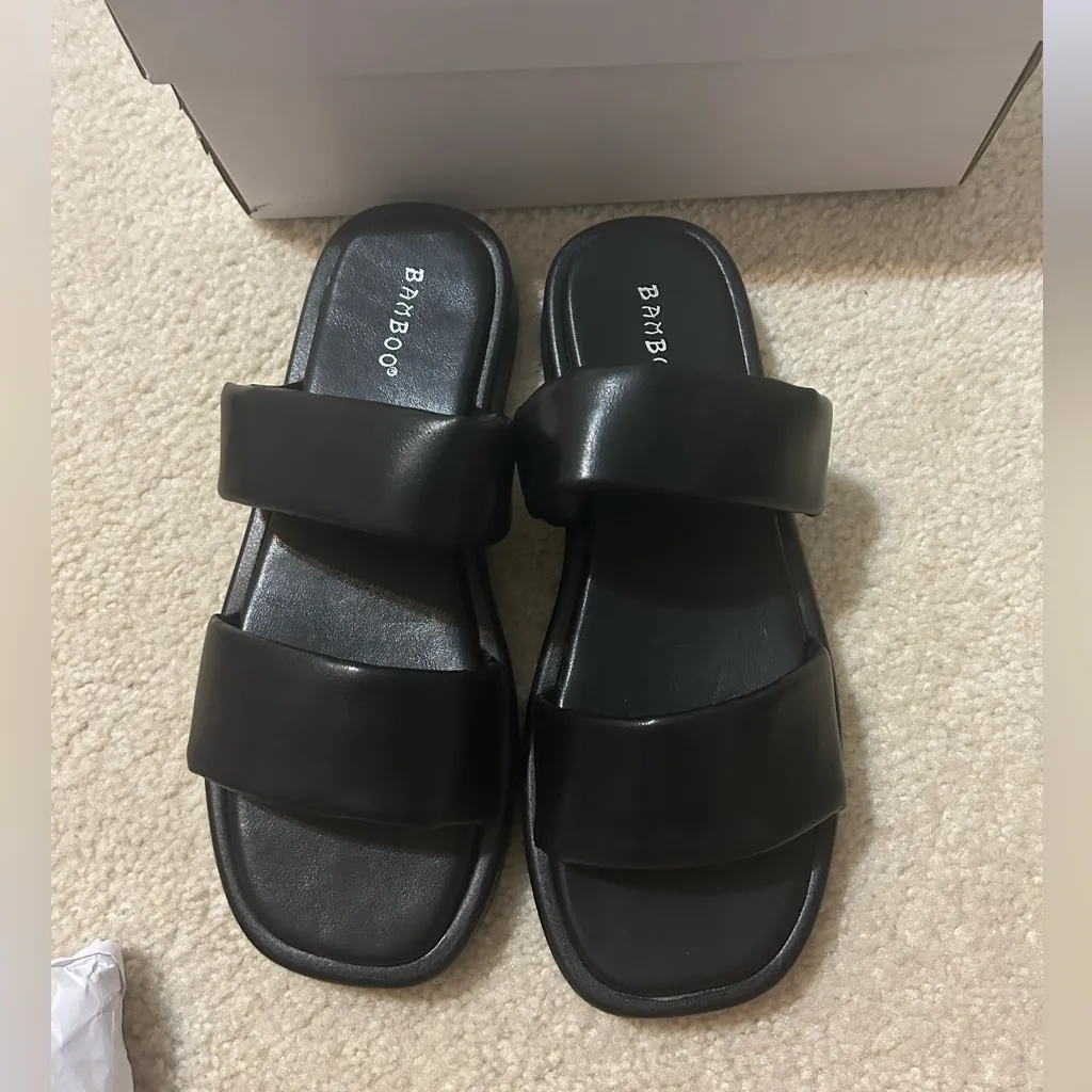 Bamboo Black Slide Sandals - Image 2