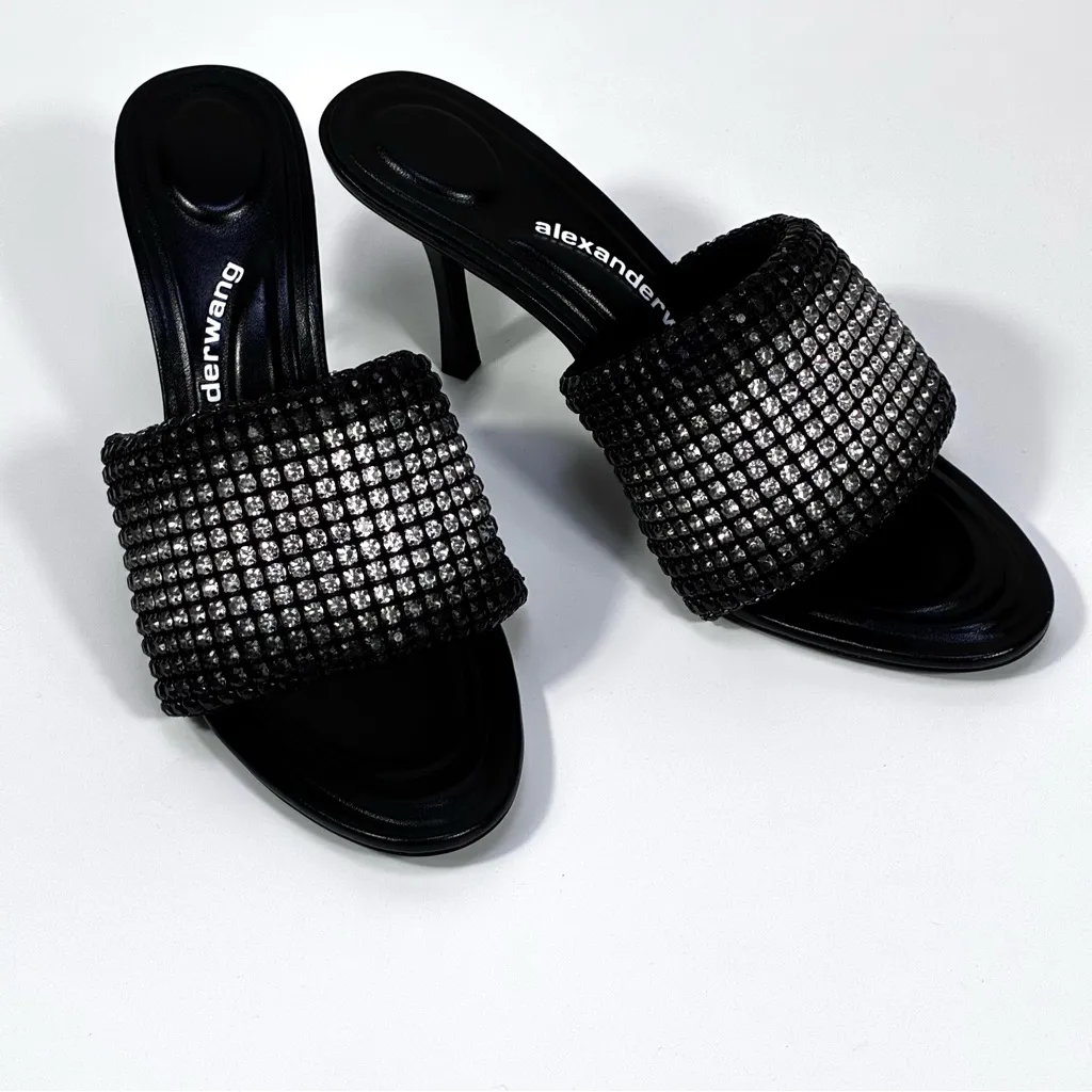 Alexander Wang Heiress Crystal Mesh Slide Sandals Black Aged 39 EU NEW - Image 6