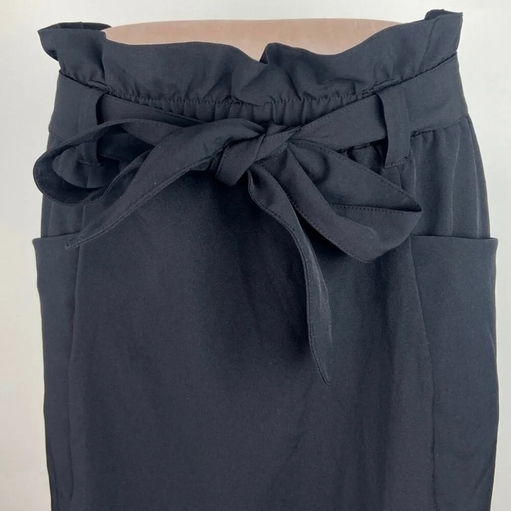 Mondetta Black Belted High Waisted Pockets Paperbag Pencil Mini Skirt Size M - Image 4