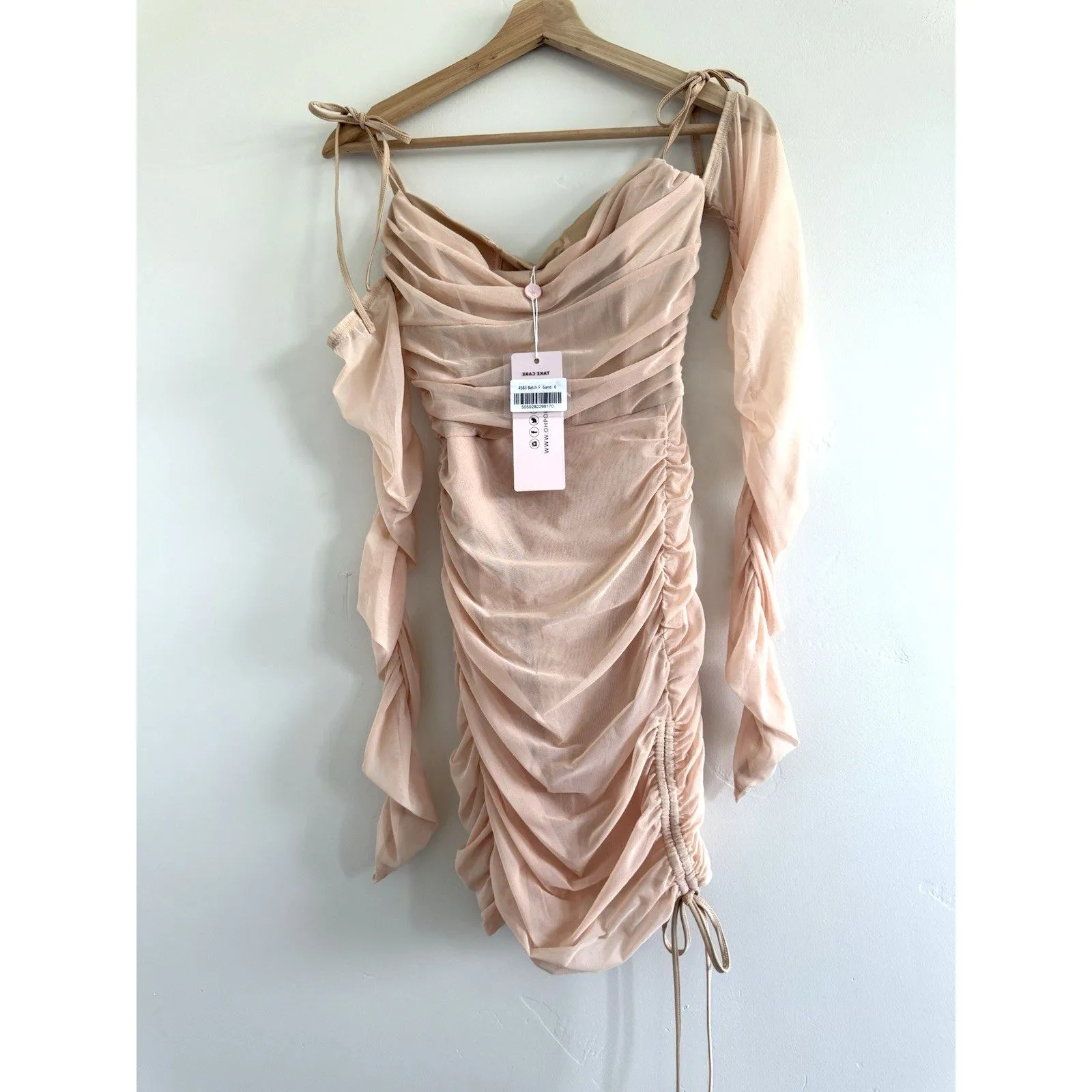 NEW Oh Polly dress Amiens Tie Mesh Mini Dress sand tie corset long sleeve size 2 - Image 5