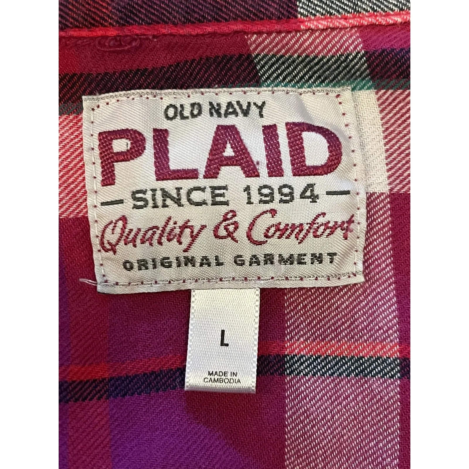 Old Navy Shirt Womens Large Purple Pink Plaid Flannel Button Up Long Sleeve - Image 5