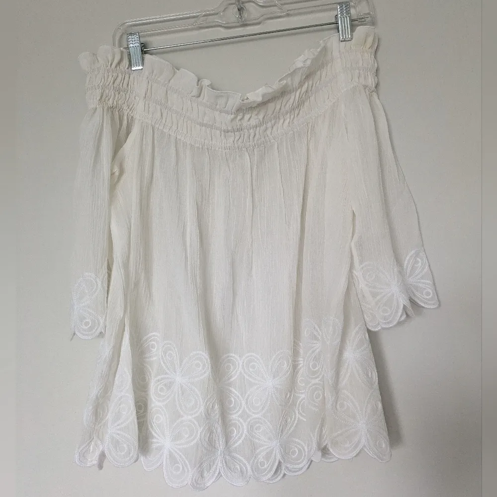 Trina Turk Silk Blend Off Shoulder Top Sz S - Image 6