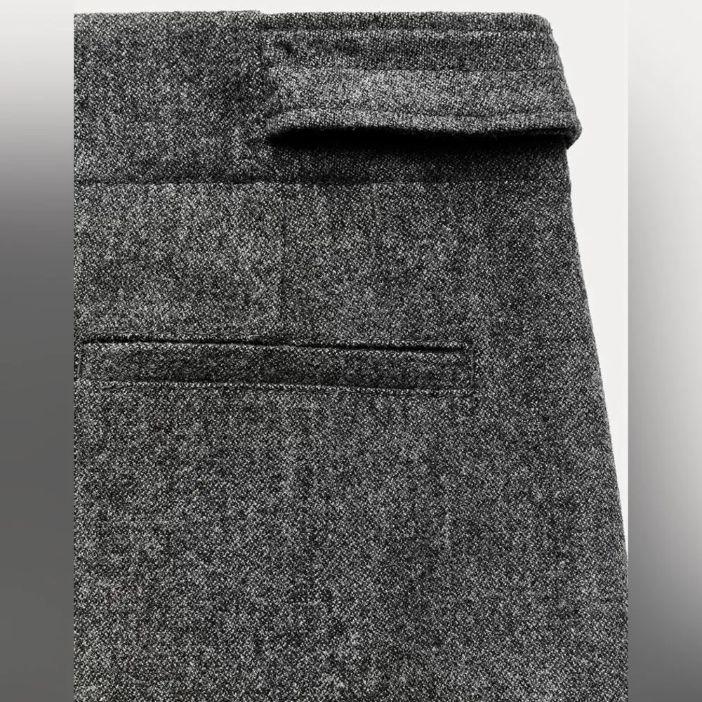 Zara WOOL BLEND WIDE LEG PANTS ZW COLLECTION Belted Black/Grey Size XL NEW - Image 15