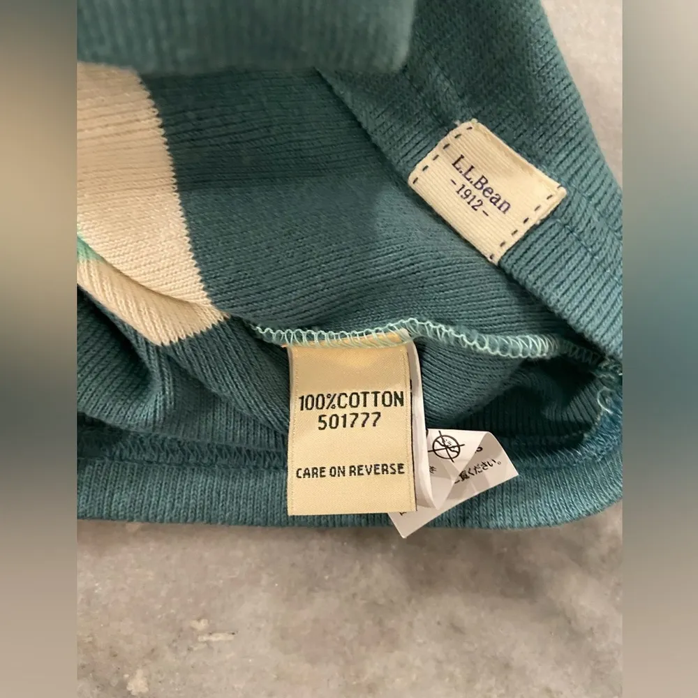 L.L. Bean Size LP Aquamarine Teal Stripe 3/4 Sleeve Knit Heritage Mariner Shirt Green - Image 9