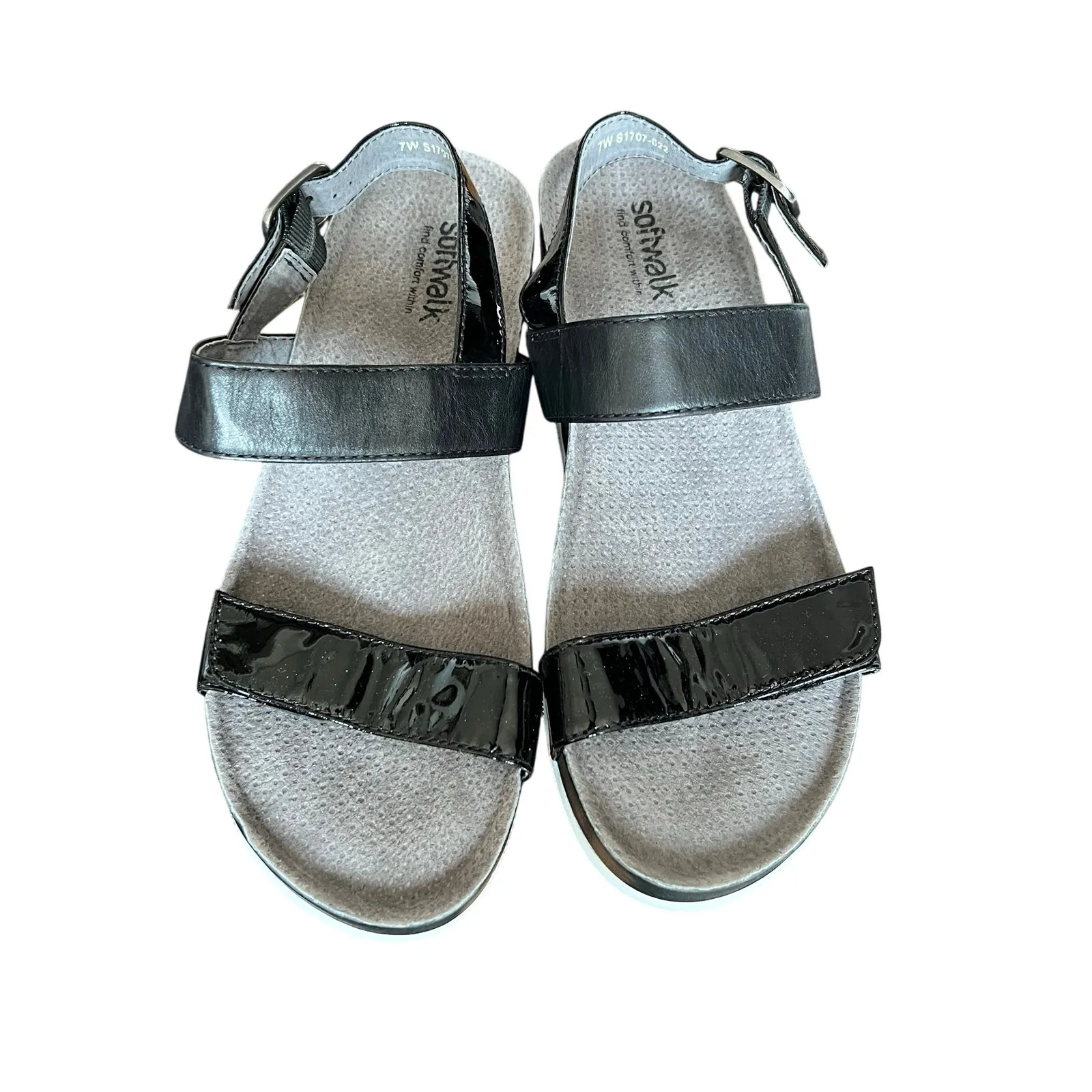 SoftWalk Black Wedge Sandals Comfort Footbed Adjustable Straps Shoes  Size 7W - Image 3
