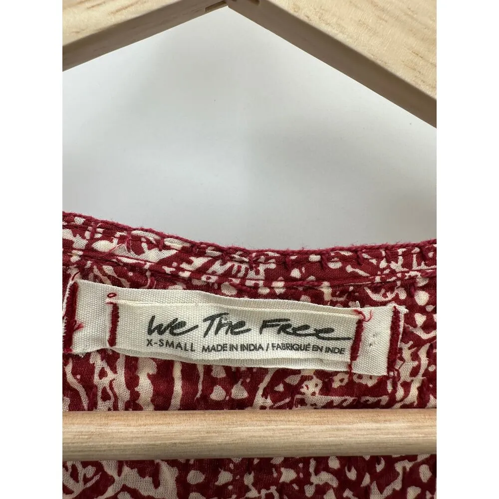 Free People Top Women XS Red Cranberry Cream Cool Meadow Long Sleeve Cotton Boho - Image 6