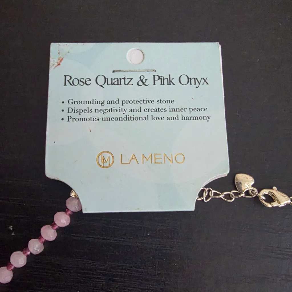 LA MENO ROSE QUARTZ PINK ONYX STRAWBERRY NECKLACE Red - Image 3