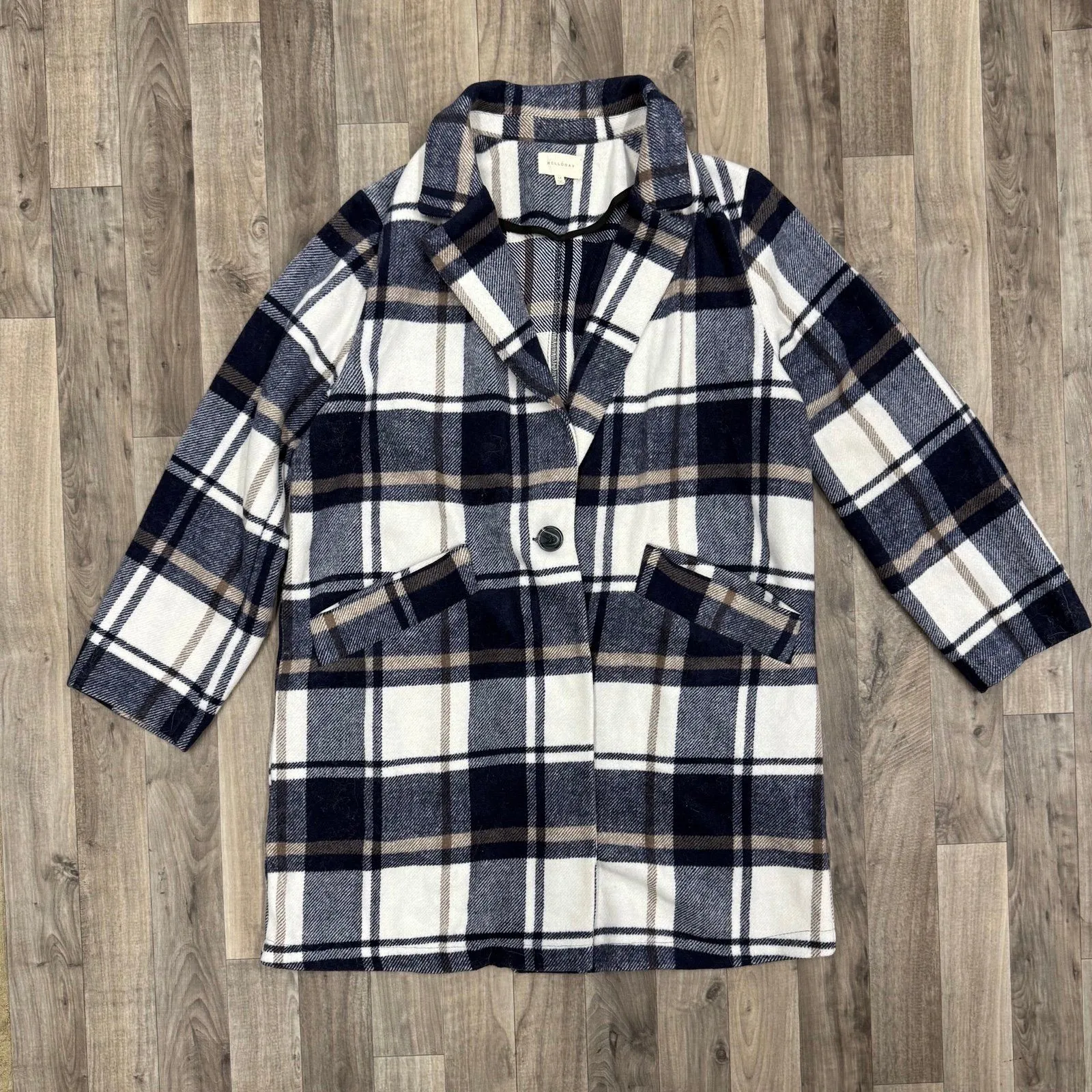 Melloday wool blend blue plaid pea coat - Image 2