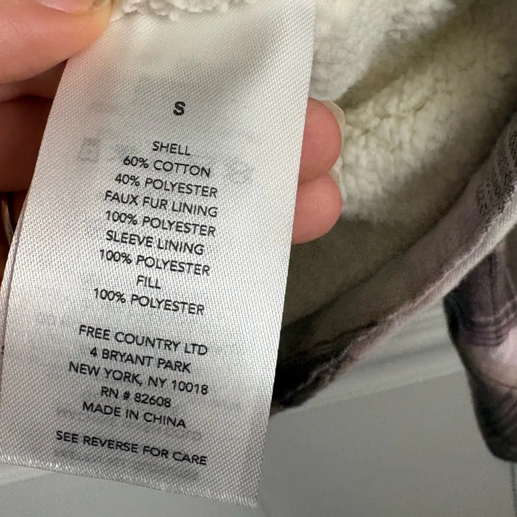 Free Country Primrose Flannel Faux Fur Insulated Snap Button Shirt Shacket Small - Image 6