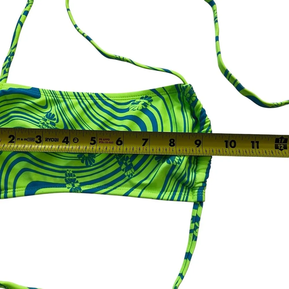 Wild Fable Neon Green Swirl Drawstring Bikini Top Women Swimsuit XS NWT | 54-14 - Image 4