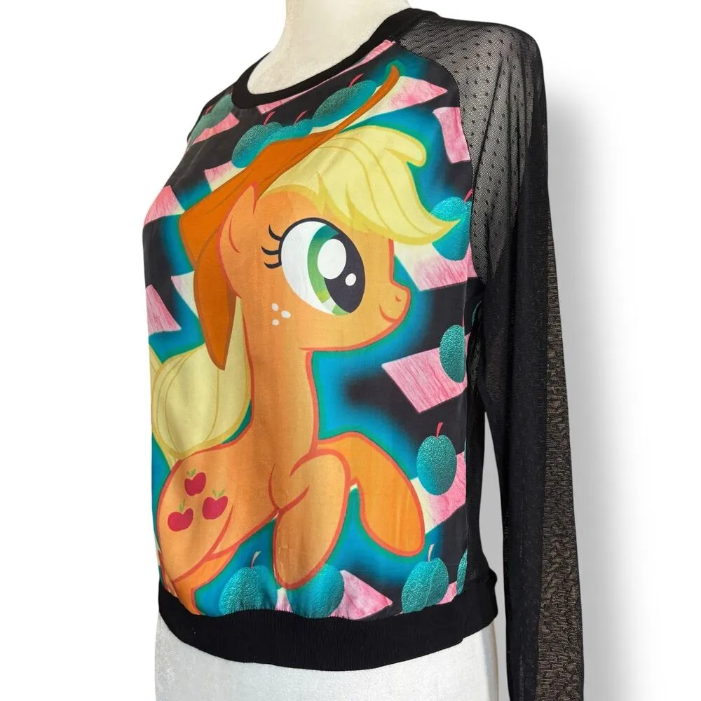Andrea Crews Applejack Mesh Long Sleeve Top My Little Pony Silk Front Cropped Black - Image 3