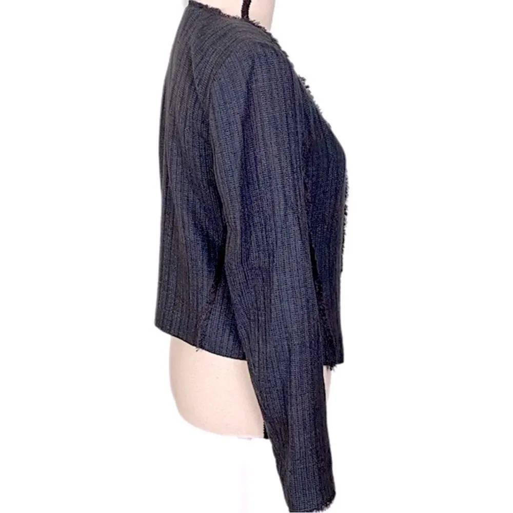 ANN TAYLOR LOFT slate blue w/red, tweed blazer with fringe detail. Size 2. EUC - Image 3