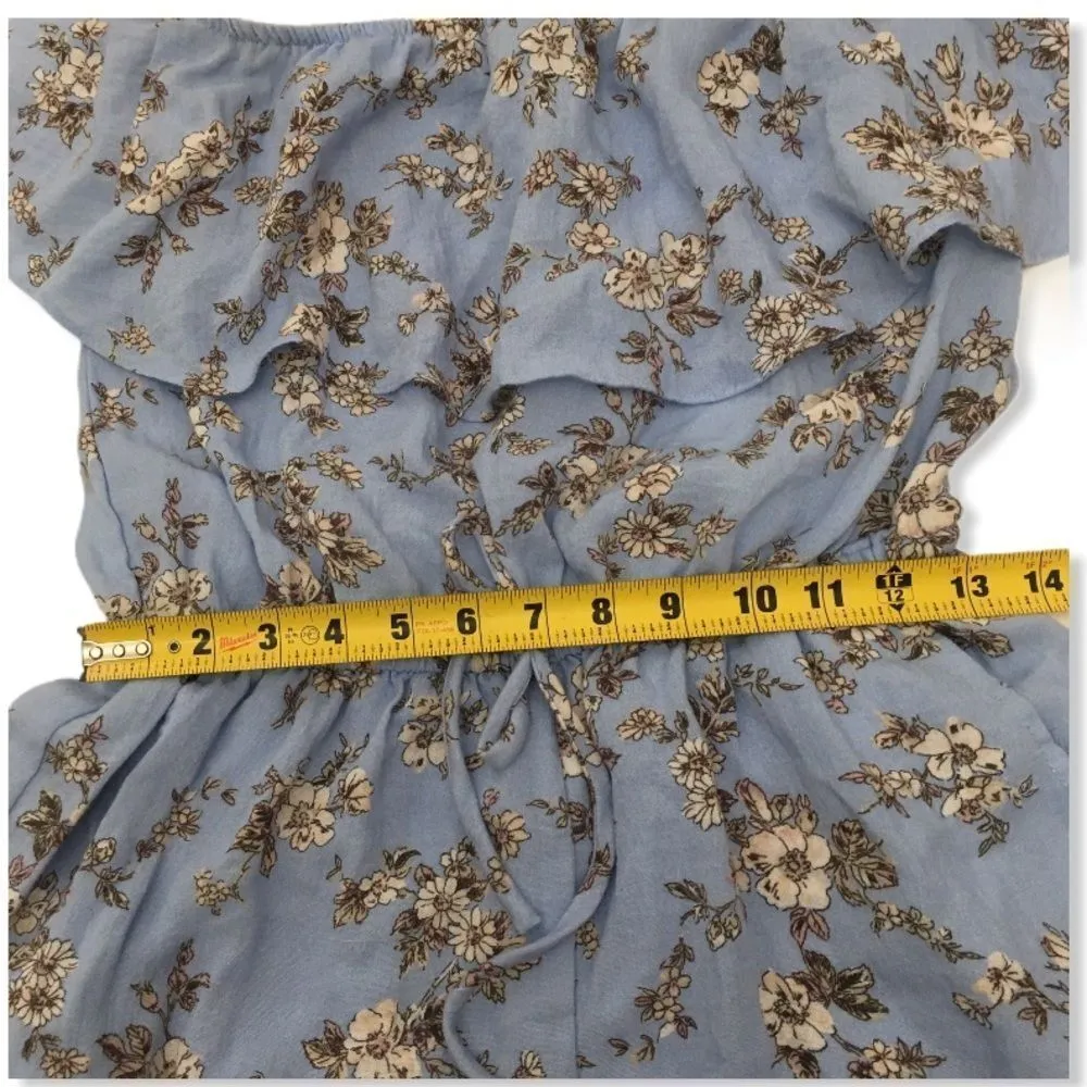 Everly Demi Blue Chambray Floral Off Shoulder Romper - Image 7