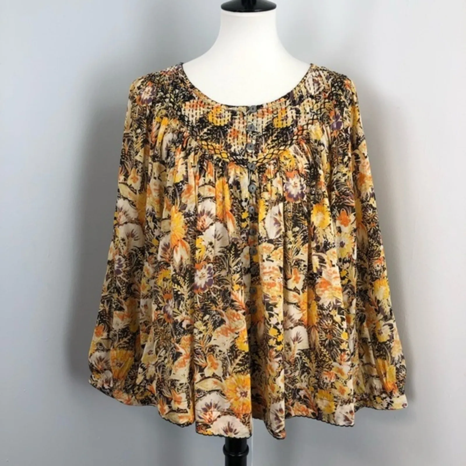 Free People Boho Floral Cool Meadow Printed Top in Midnight Combo Medium NEW - Image 3