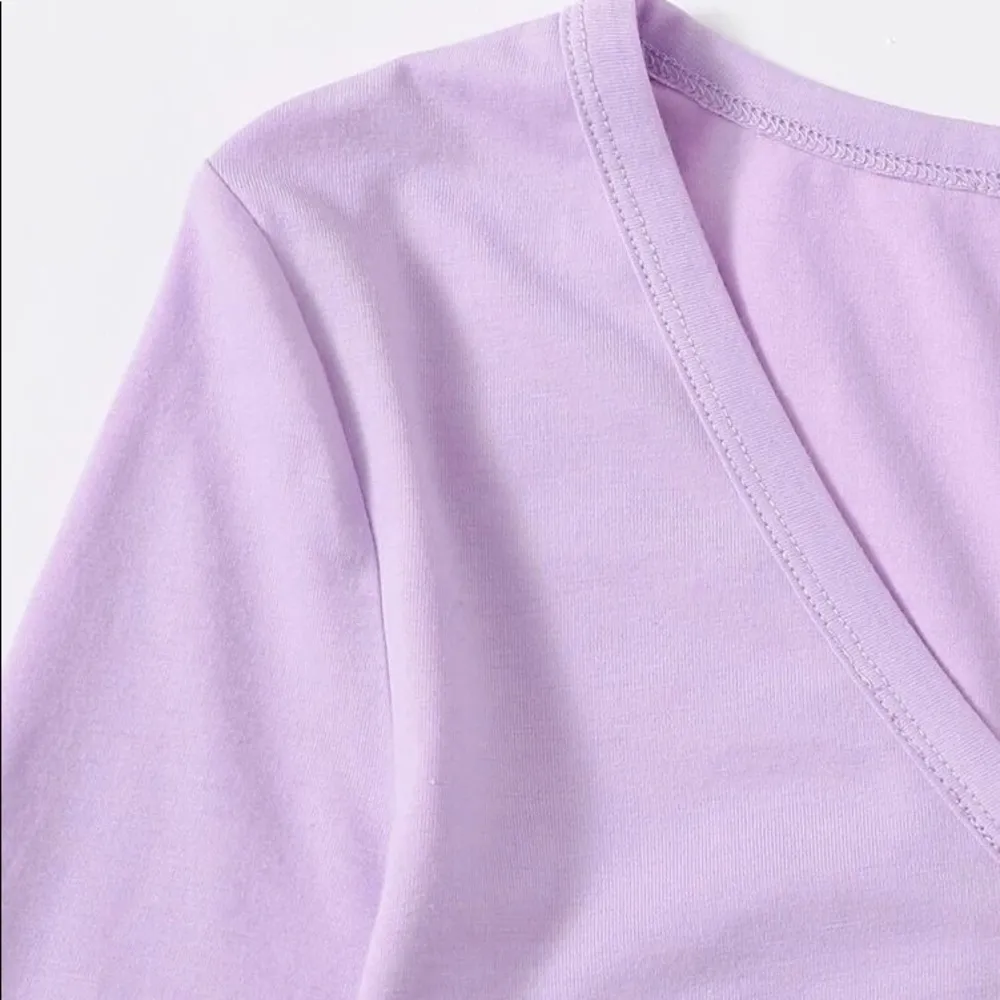 Shein Solid Purple Crop Top with Button Up Detail - Image 5