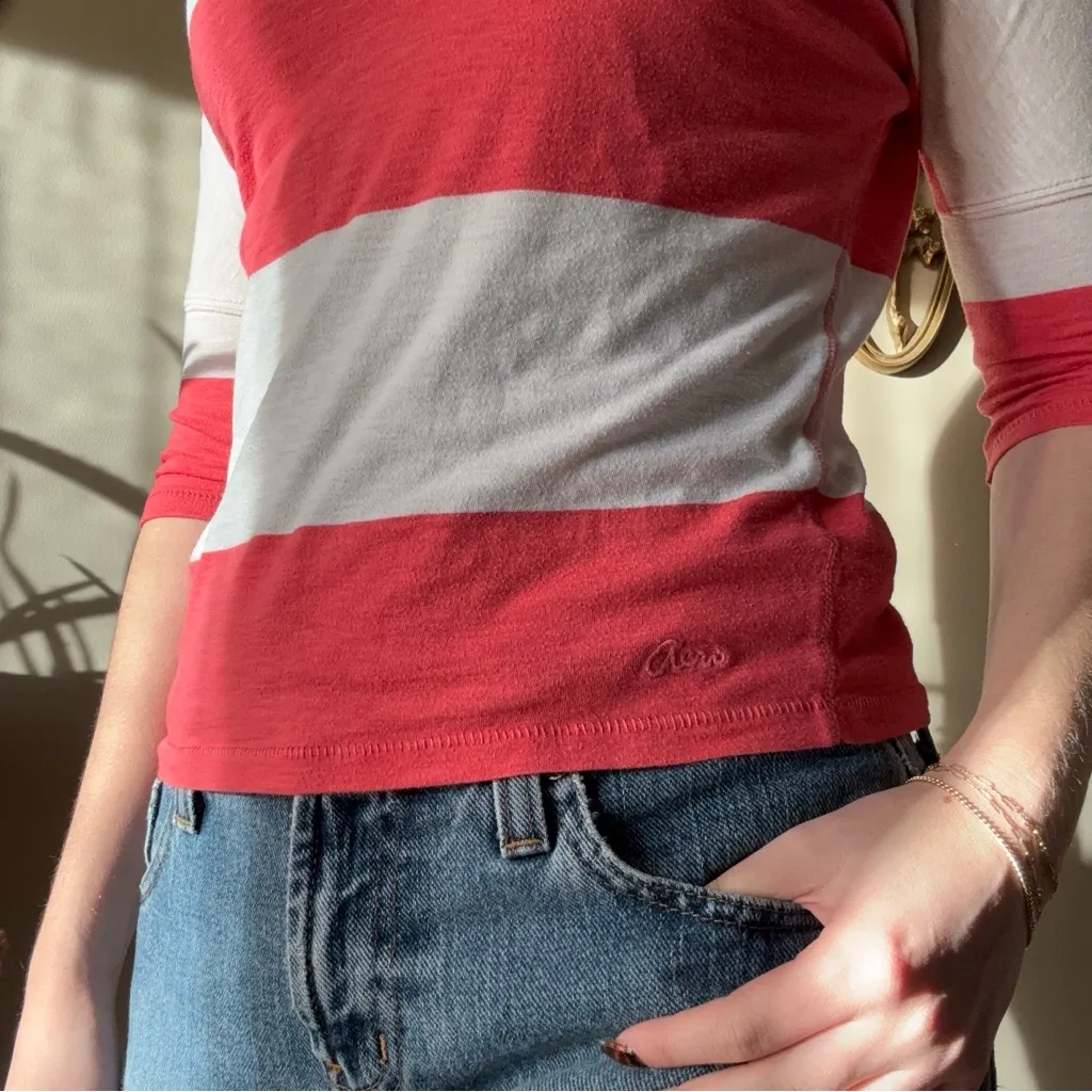 Aeropostale Coral and White Striped Tee - Image 8