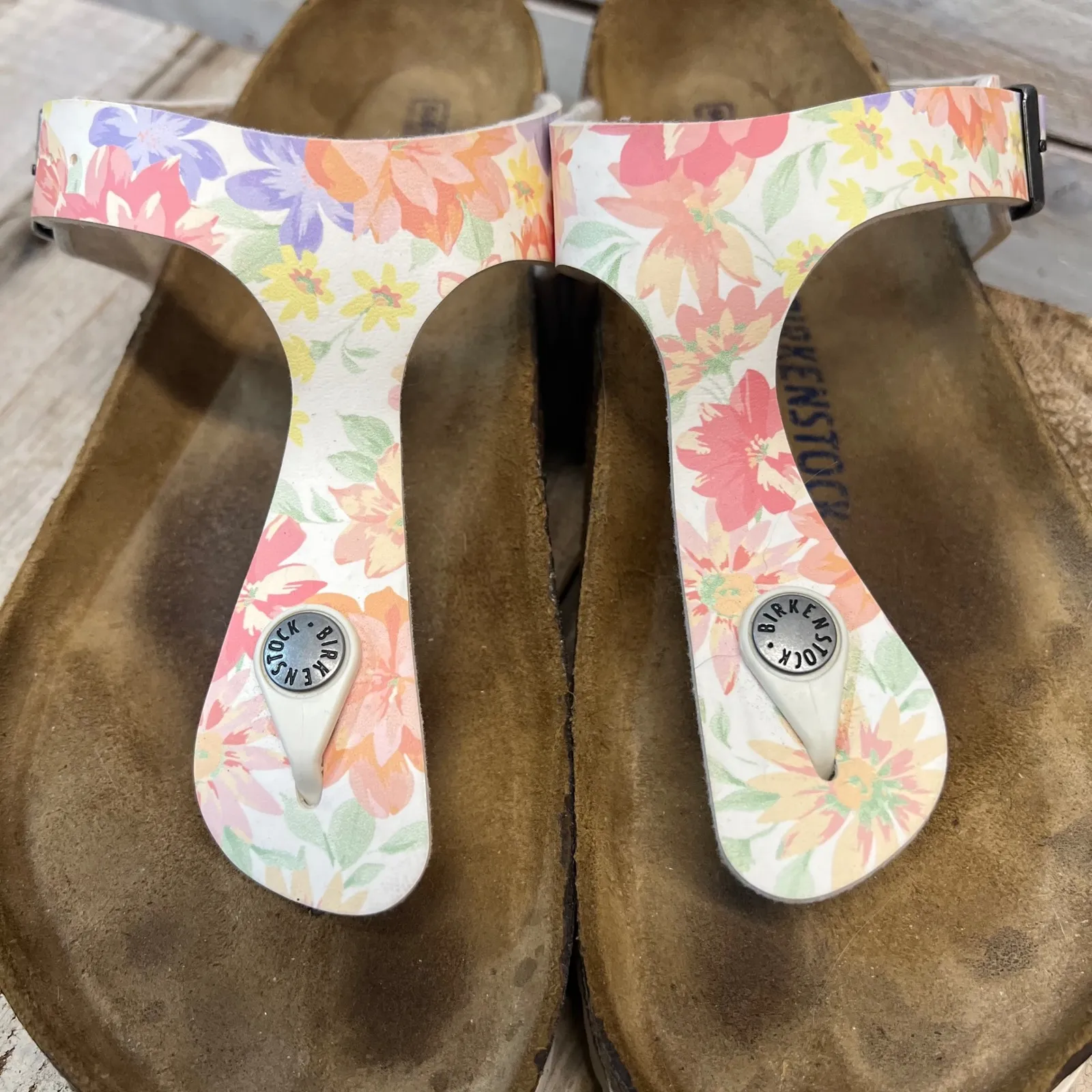 Birkenstock Gizeh Sandals Floral Print Vegan Leather Footbed Size 40 / 9 L - Image 6