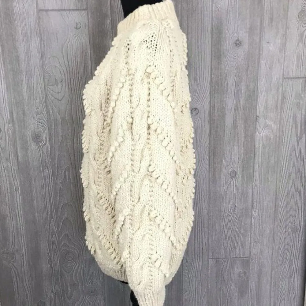 handmade crochet cotton knitted sweater with pom poms and braids oversized - Image 3