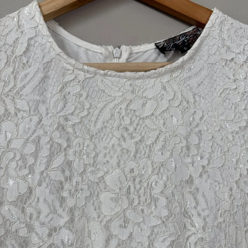 J. Gee Drop Waist Lace Mini Dress Womens Small White Bridal Bride to Be Cocktail - Image 6