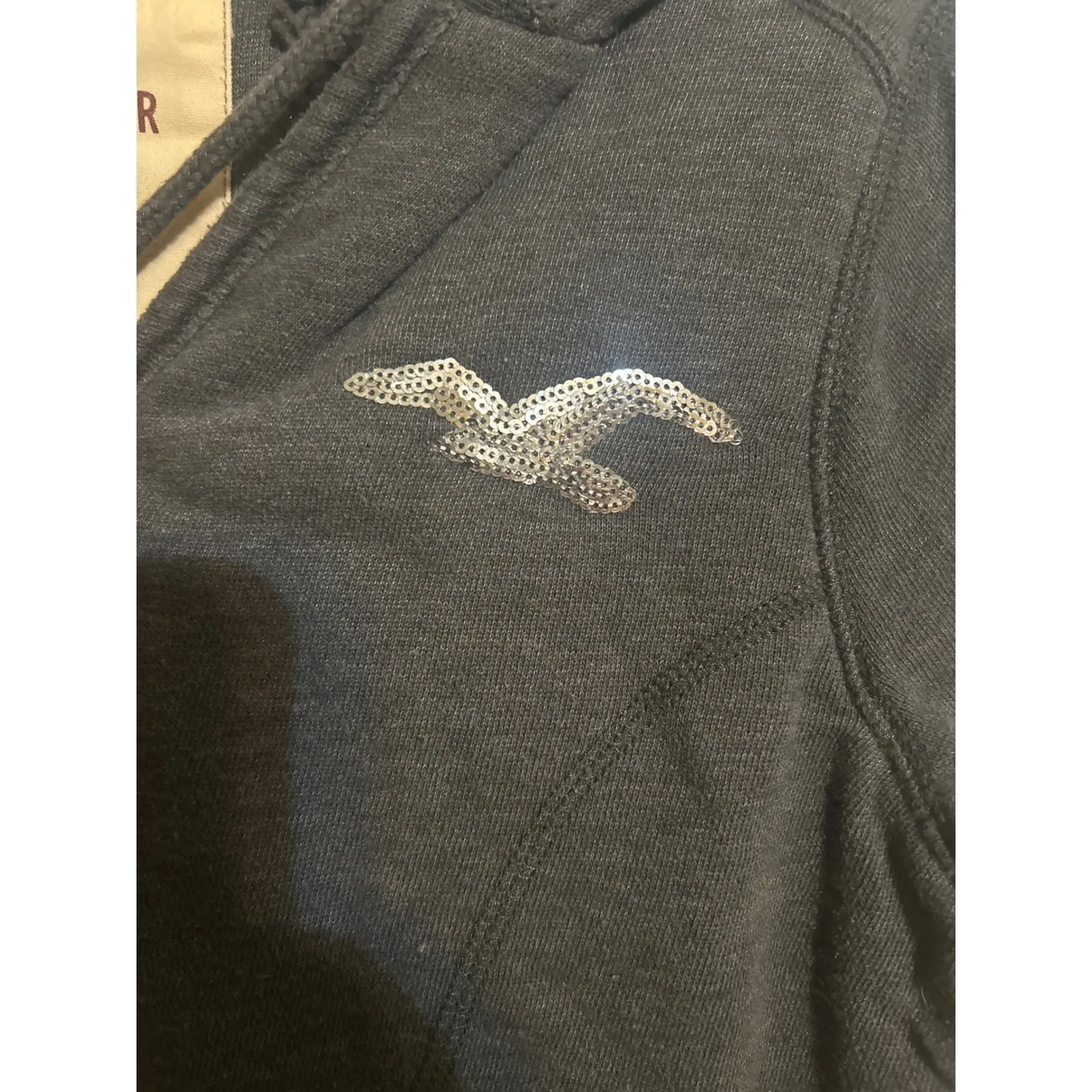 Hollister Sequin Seagull Zip Up Hoodie Fleece‎ Lined Gray M - Image 2