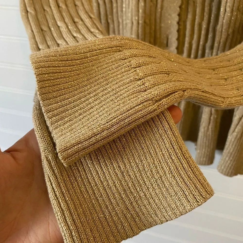 Laura Scott Vintage Scalloped Trim Metallic Gold Button Up Cardigan - Image 2