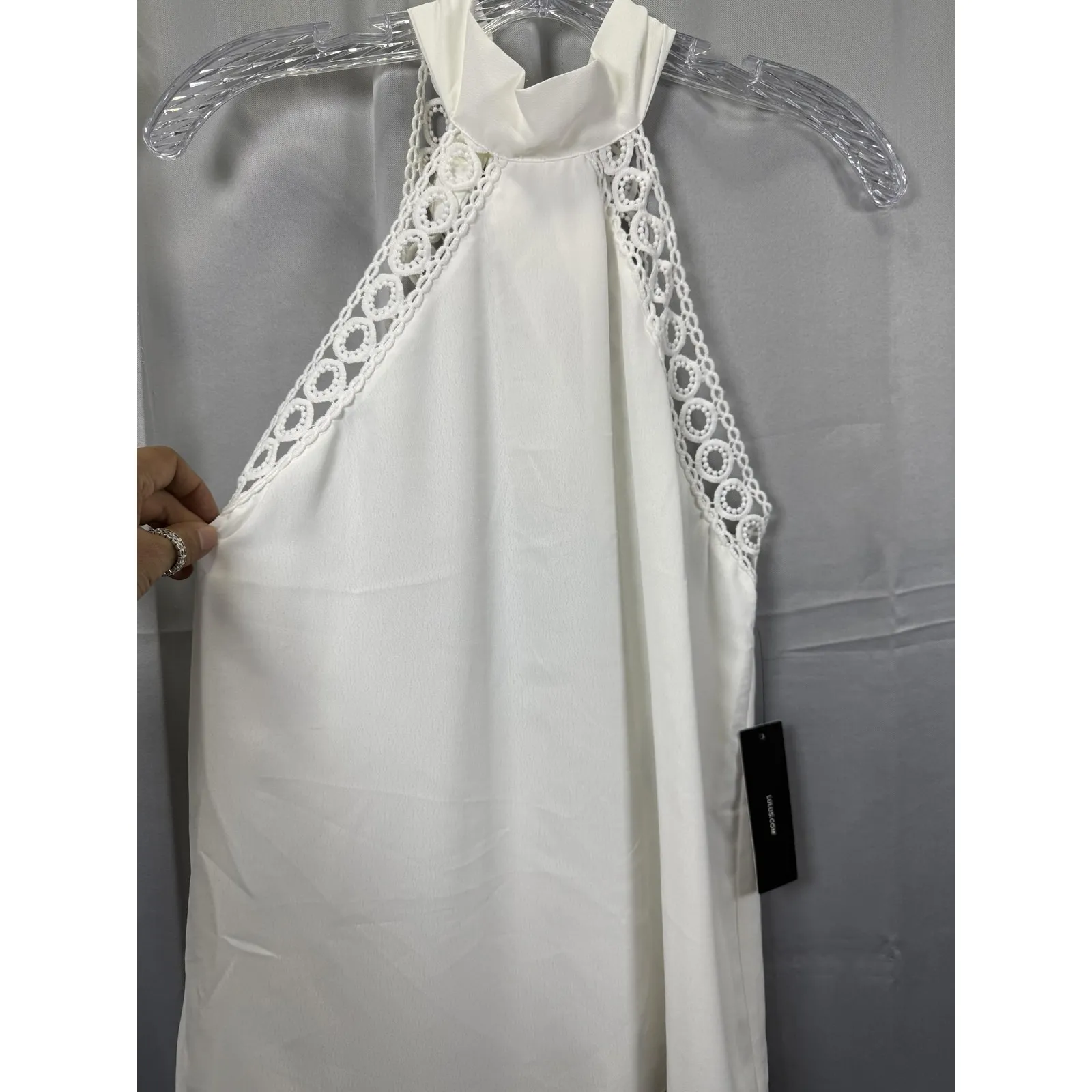Lulus Halter Top Womens Medium White Lace High Neck Sleeveless Dressy Blouse‎ - Image 2