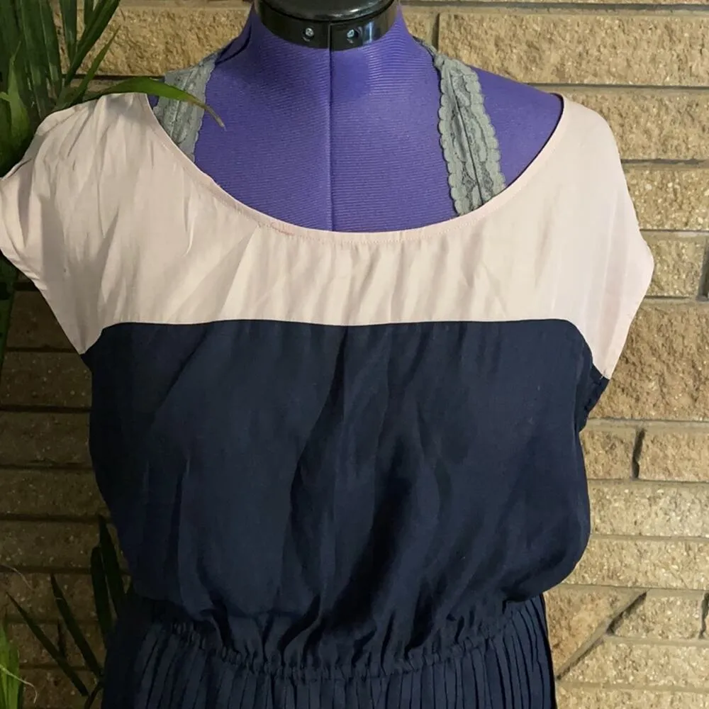 American Eagle Women XL Blue Pink Back Cut-out Pleated Fit and Flare Midi Dress - Image 5