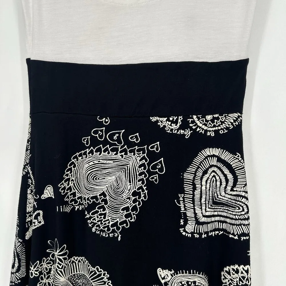 Desigual Artsy Heart Dress Black White A Line Short Sleeve Sequins Size M - Image 7