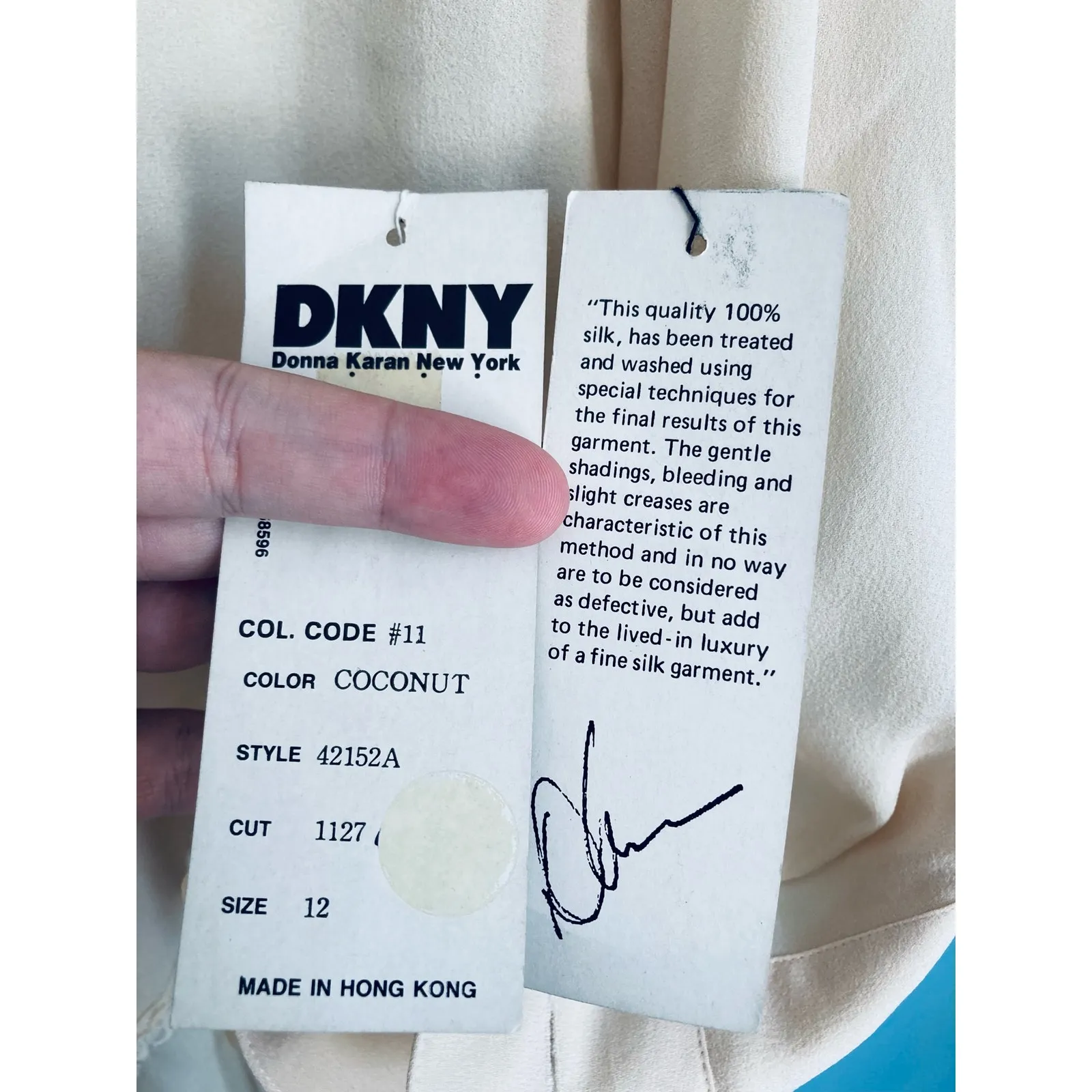 DKNY Bodysuit Blouse Off White 12 NWT 100% Silk - Image 4