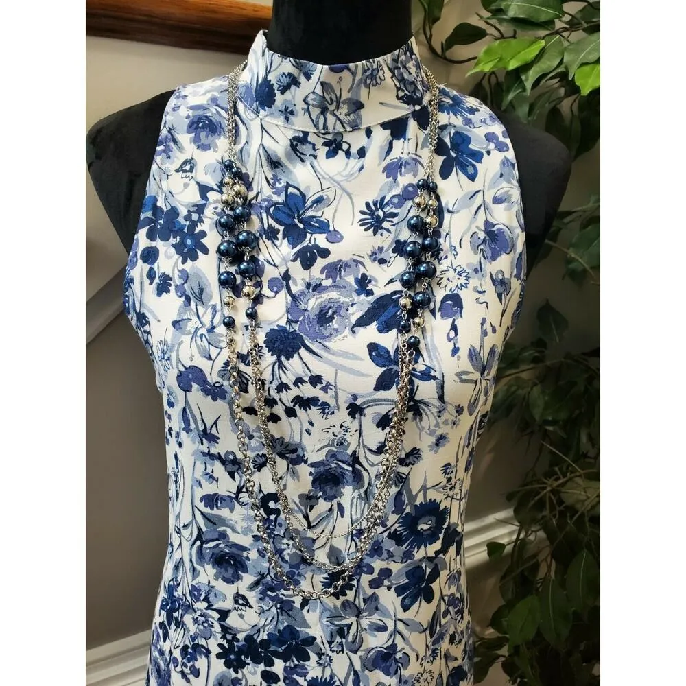 Lela Sky Women's Blue 100% Rayon Sleeveless Boat Neck Knee Length Dress Size M - Image 2